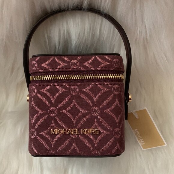 MICHAEL KORS Metallic Floral Extra Small Box Bag in Oxblood - Picture 1 of 3